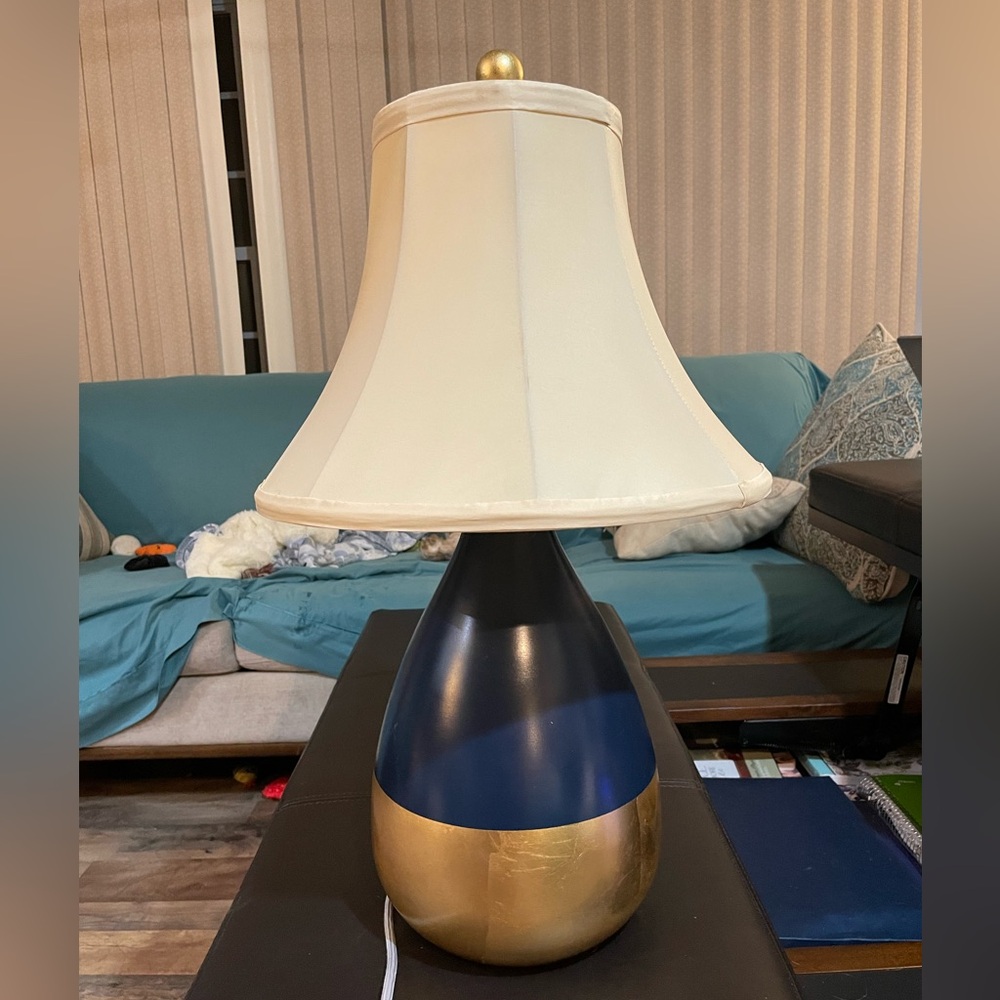Safavieh Blue and Gold Lamp with Cream Shade